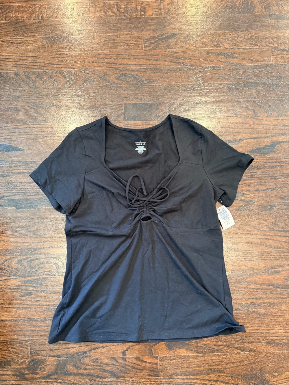 torrid Black Short Sleeve Tie-Front Scoop Neck Top